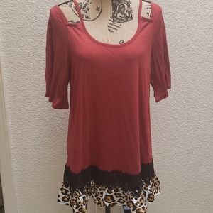 Melissa Paige Rust & Leopard Print Ruffle Top